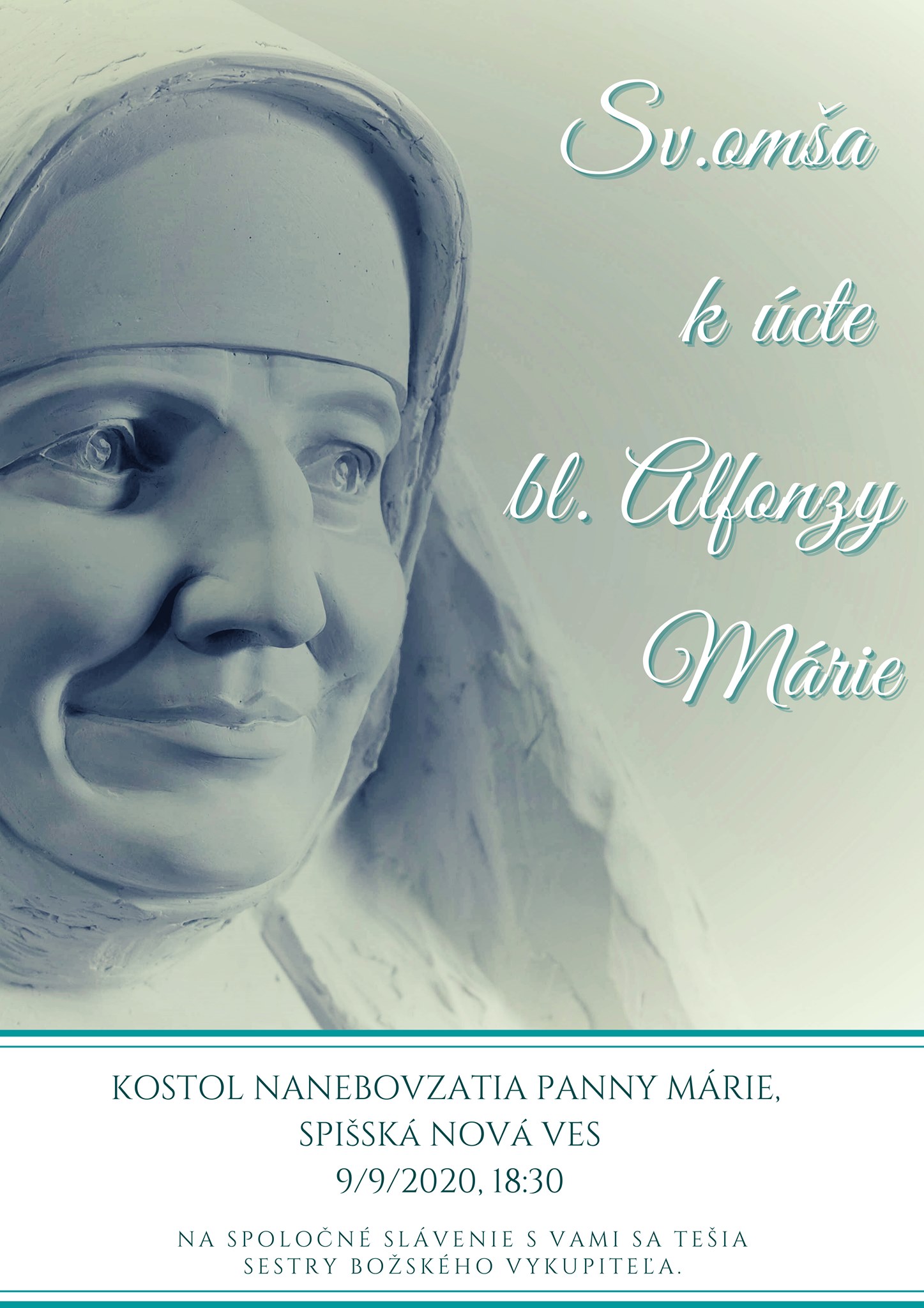 9. september 2020 – sv. omša k úcte bl. Alfonzy Márie, kostol Nanebovzatia P. Márie v Spišskej Novej Vsi – pozvánka